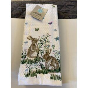 New Martha Stewart 3 Piece Towel Set Bunny Rabbits Flowers C38